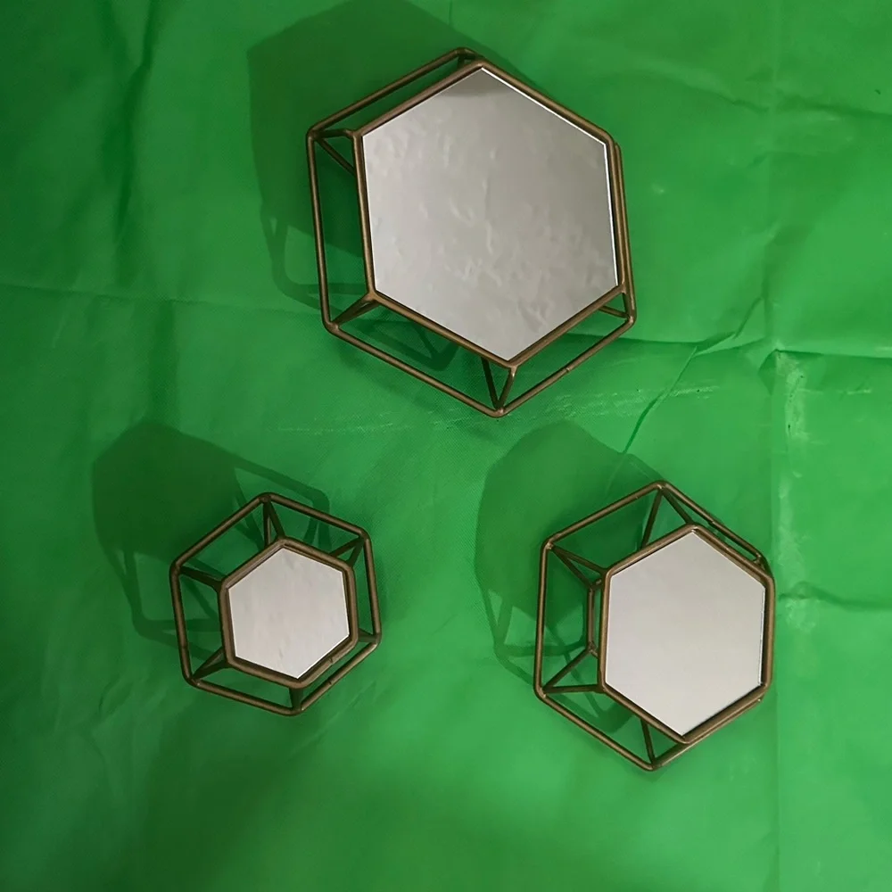 Hexagonal Gold Wall Mirror Set - Picture 3 of 7